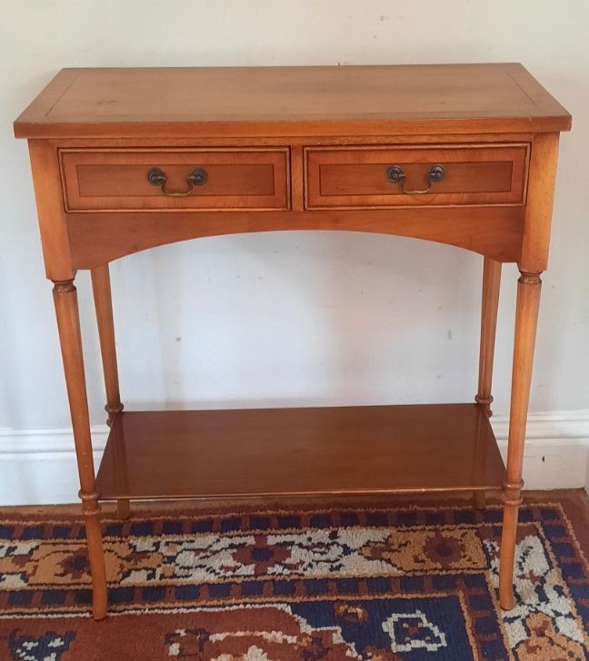 Vintage Two Drawer Yew Wood Console Hall Table Made By Bradley photo furniture