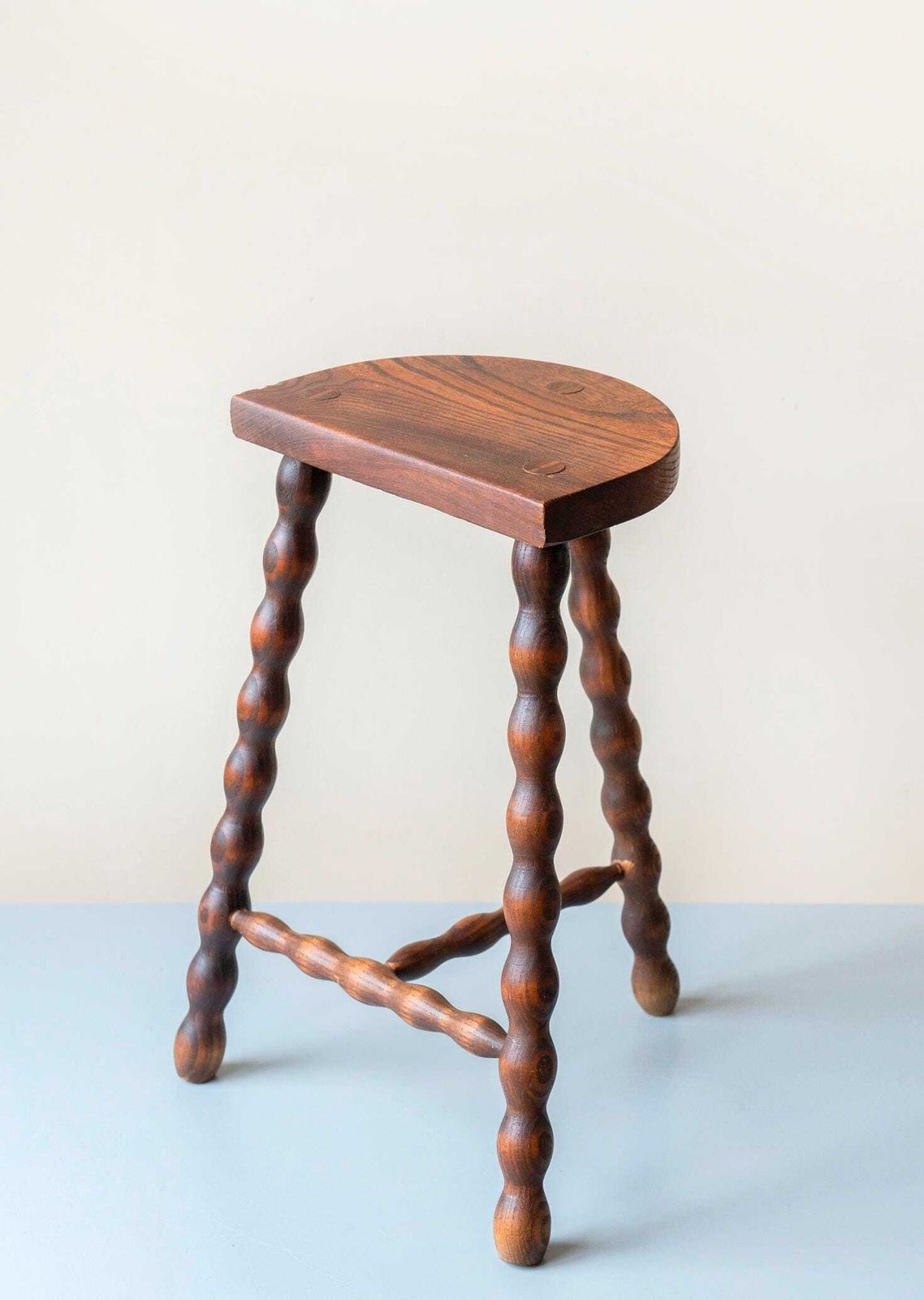 Vintage Wooden Milking Stool With Turned Bobbin Legs – Rustic Farmhouse Plant Stand photo 274.0