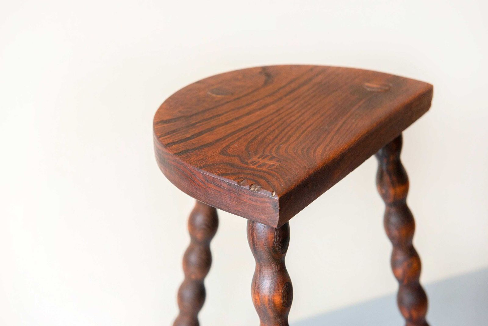 Furniture Vintage Wooden Milking Stool With Turned Bobbin Legs – Rustic Farmhouse Plant Stand photo