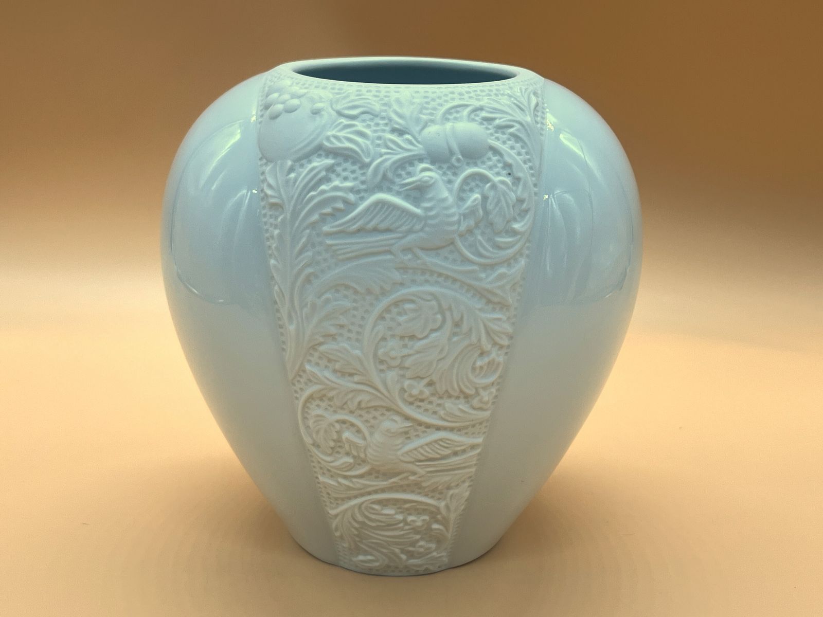 Rosenthal Porcelain, Germany Blanc De Chine Relief Birds And Foliage Vase By Helmut Drexler. 4077/14.