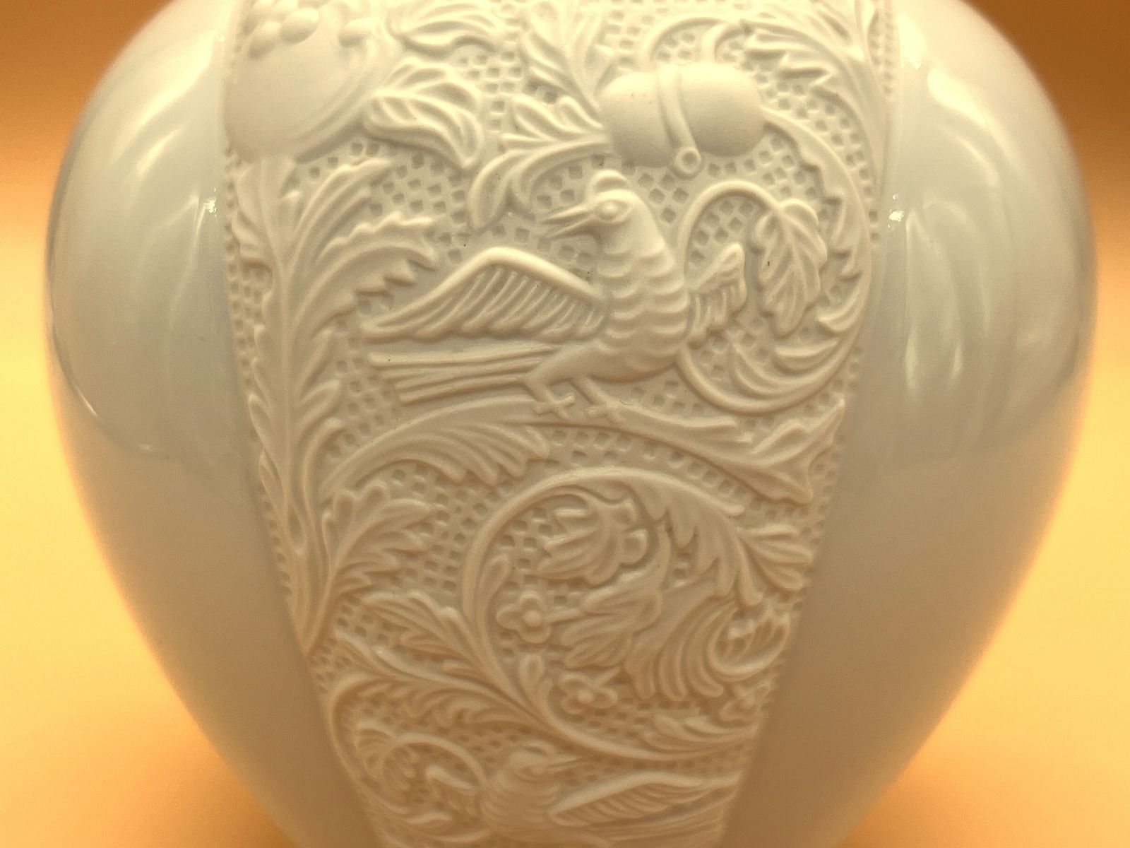 Rosenthal Porcelain, Germany Blanc De Chine Relief Birds And Foliage Vase By Helmut Drexler. 4077/14. photo 75.0