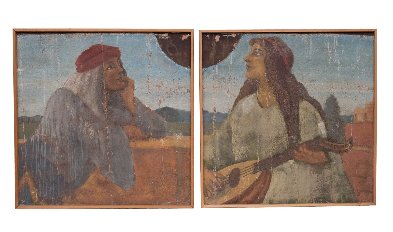 Naïeve Decoratieve Antieke Schilderijen ''Two Lovers'' Italië