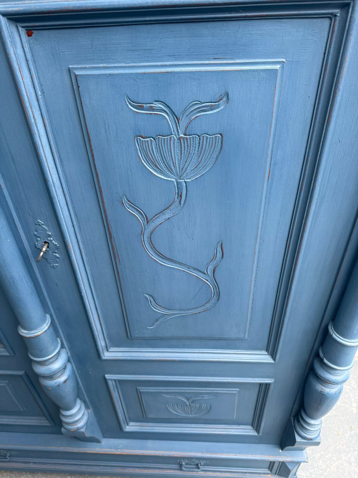 photo furniture An Impressive Carved Painted Blue Victorian Original Hungarian Hall Wardrobe