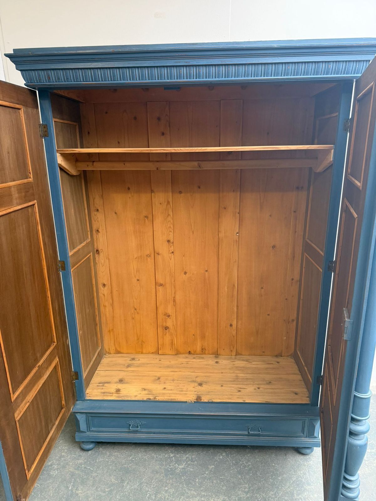 Furniture An Impressive Carved Painted Blue Victorian Original Hungarian Hall Wardrobe photo