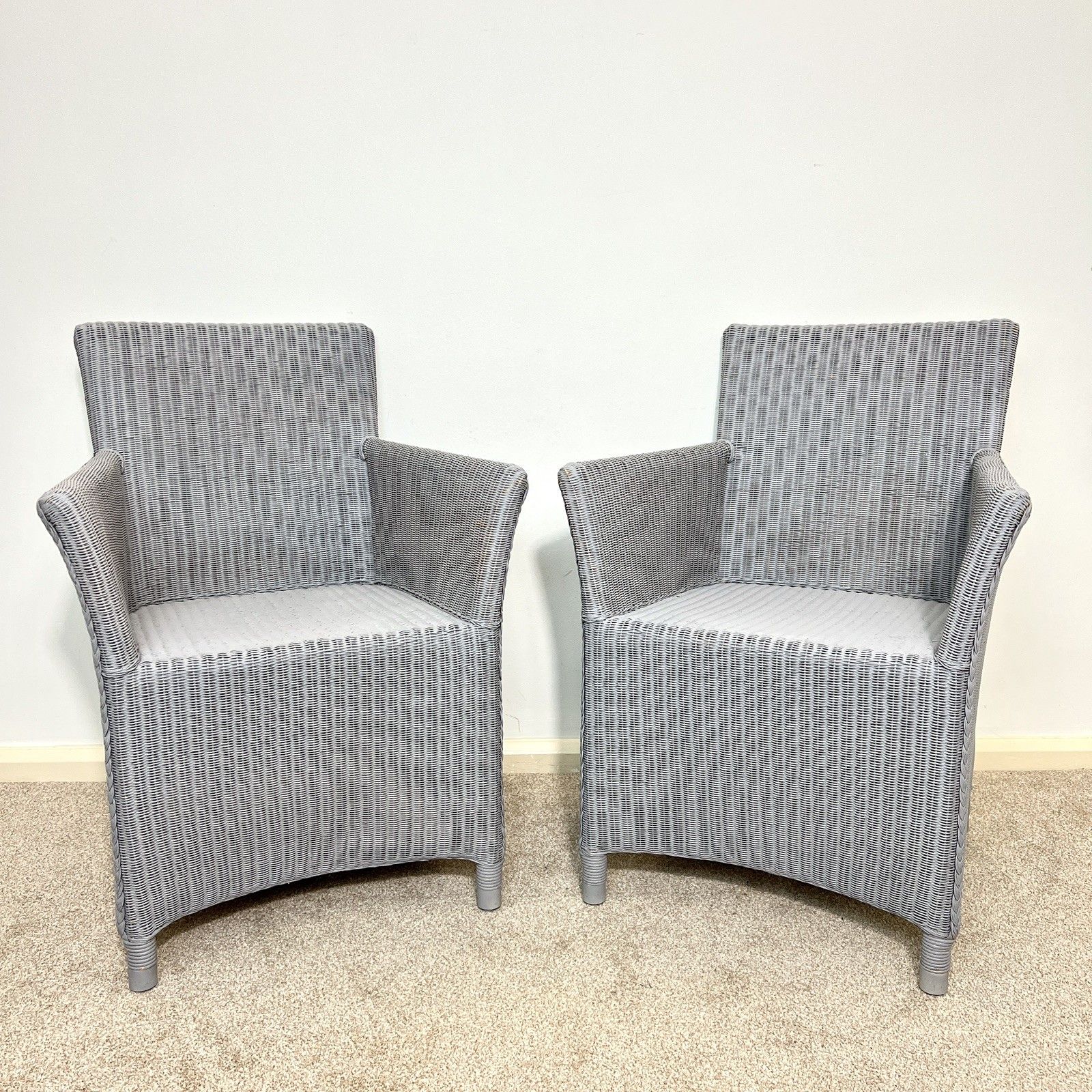 A Pair Of Lloyd Loom Chairs , Contemporary Grey Dining Chairs, Carver Chairs