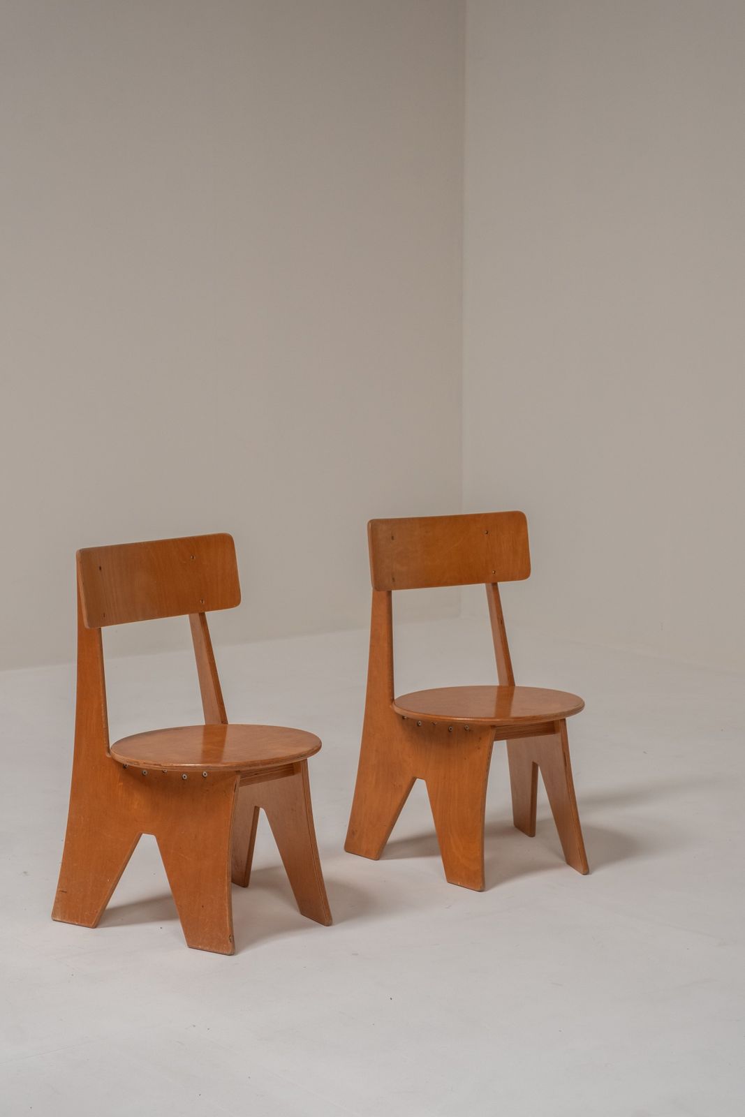 Sculptural Pair Of Plywood Chairs, Germany, 1970s photo vintage