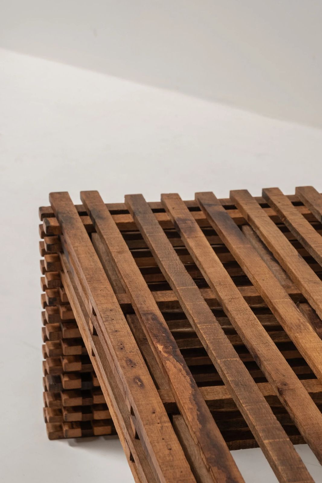 Vintage Wooden Slatted Coffee Table – Sculptural Design, 1970s Style photo vinterior