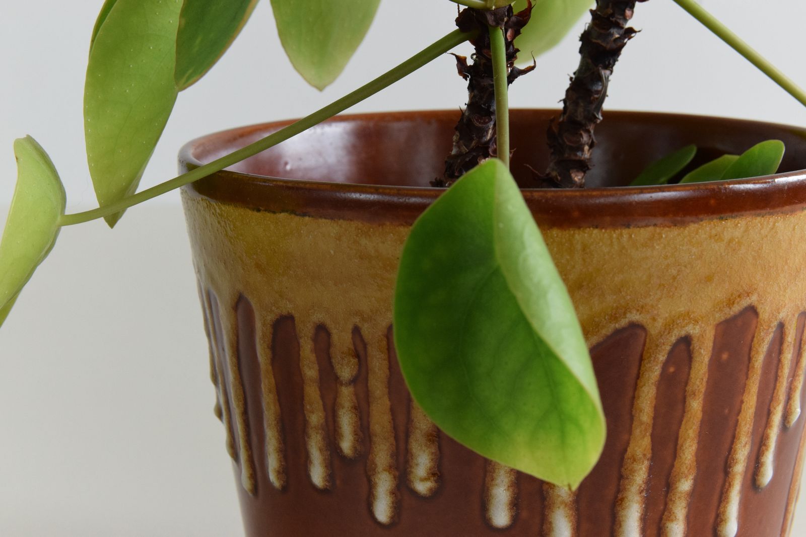 Vintage Brown Drip Glaze West German Style Plant Pot photo vinterior