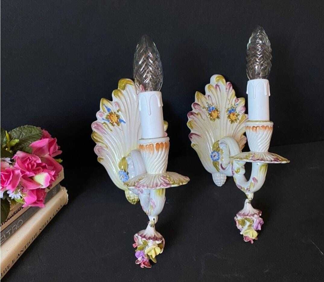 Duty Free USA. Pair Of Antique Ceramic Sconces From Italy photo furniture
