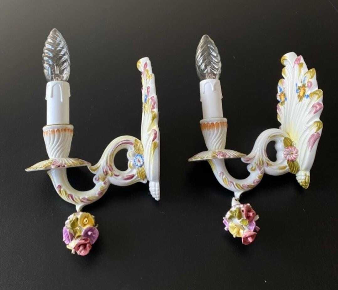 Duty Free USA. Pair Of Antique Ceramic Sconces From Italy photo Lighting