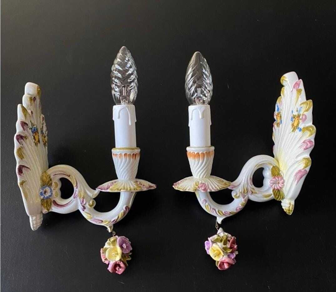 Duty Free USA. Pair Of Antique Ceramic Sconces From Italy photo 206.0