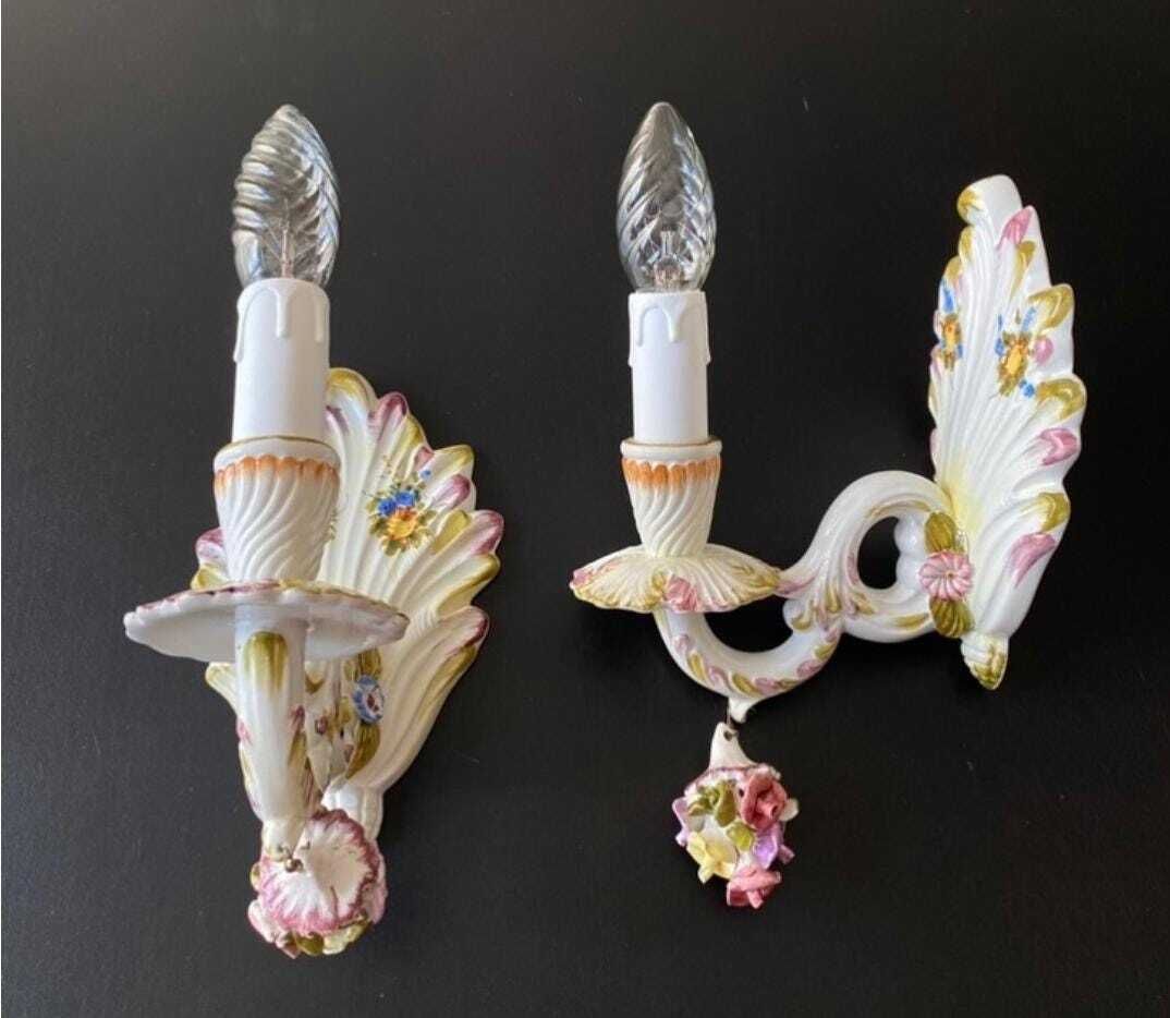 Duty Free USA. Pair Of Antique Ceramic Sconces From Italy photo vinterior