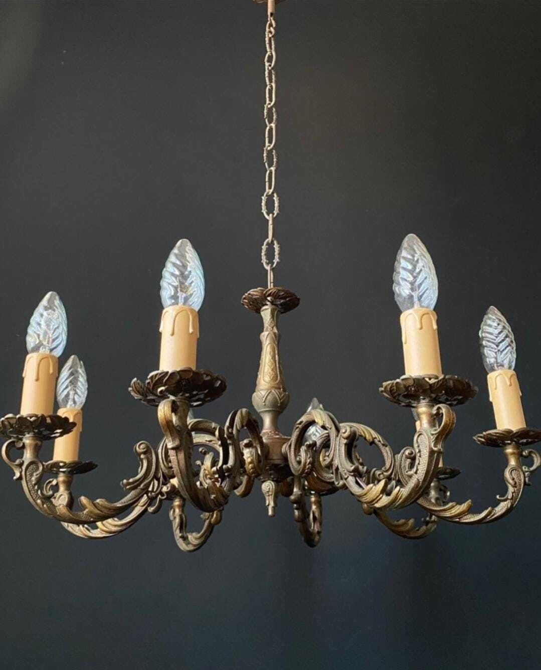 Duty Free For USA. Antique Brass Chandelier From Italy