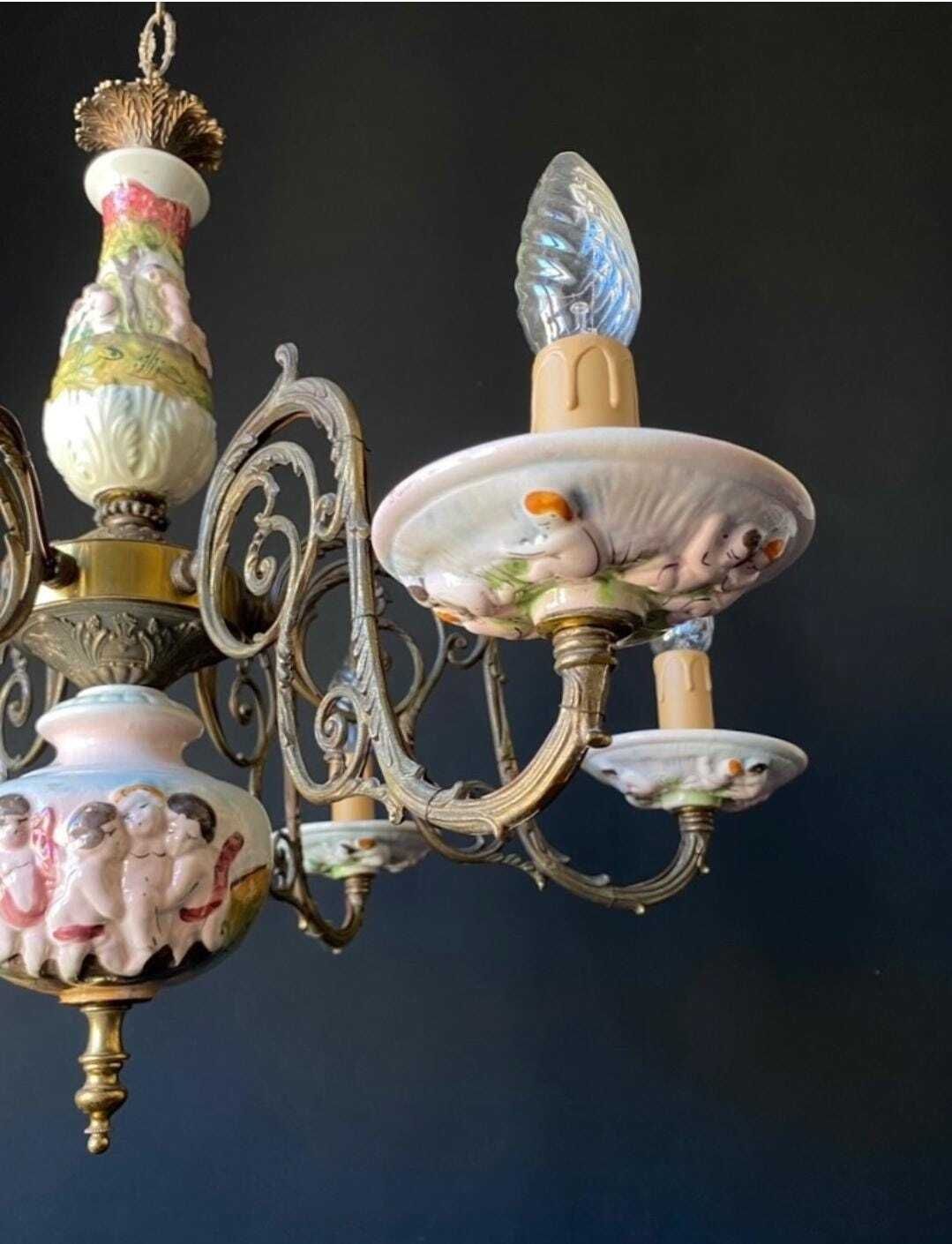 Duty Free For USA. Antique Ceramic And Brass Chandelie photo vinterior
