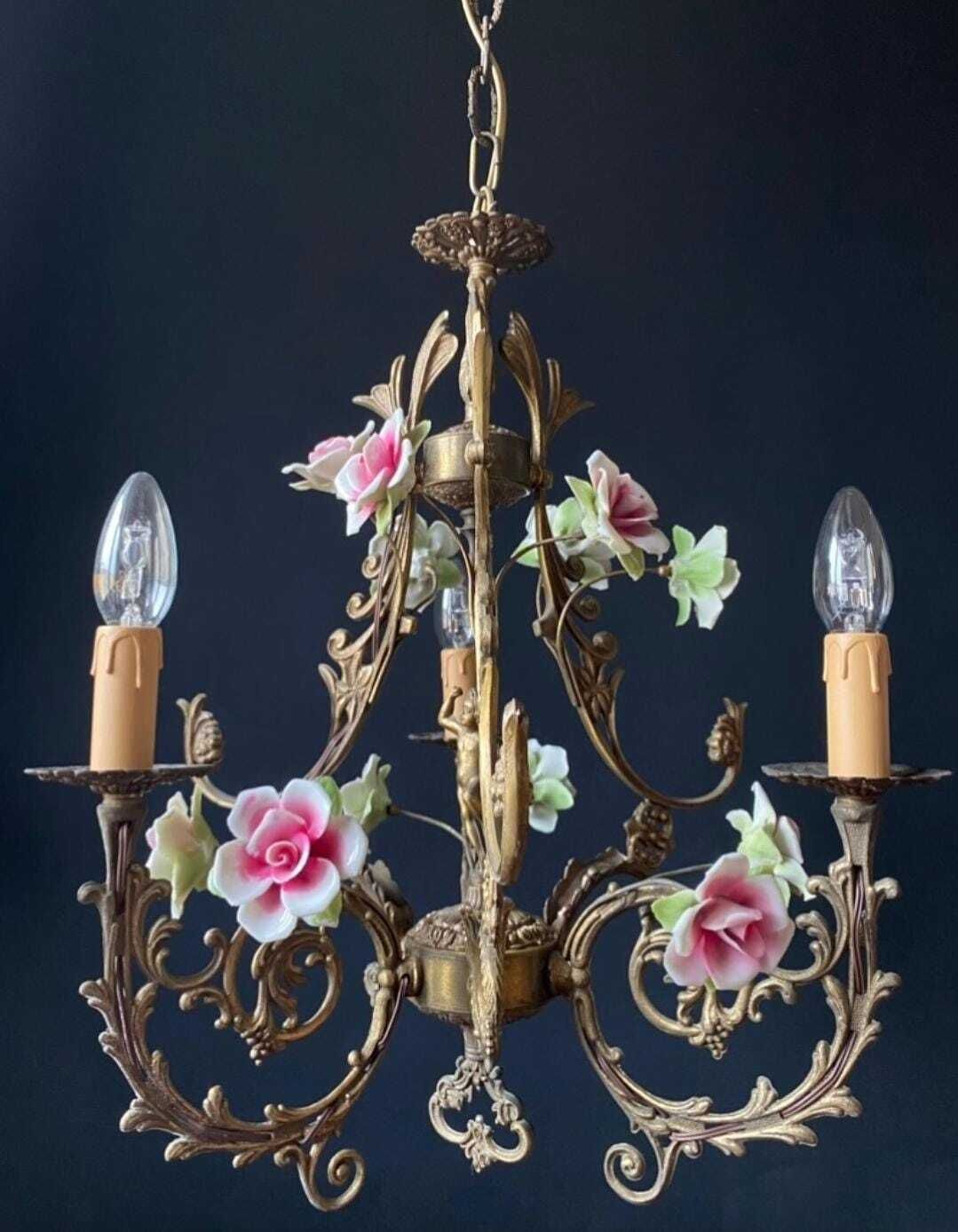 Duty Free For USA. Antique Chandelier With Ceramic Roses And Cherub photo Lighting