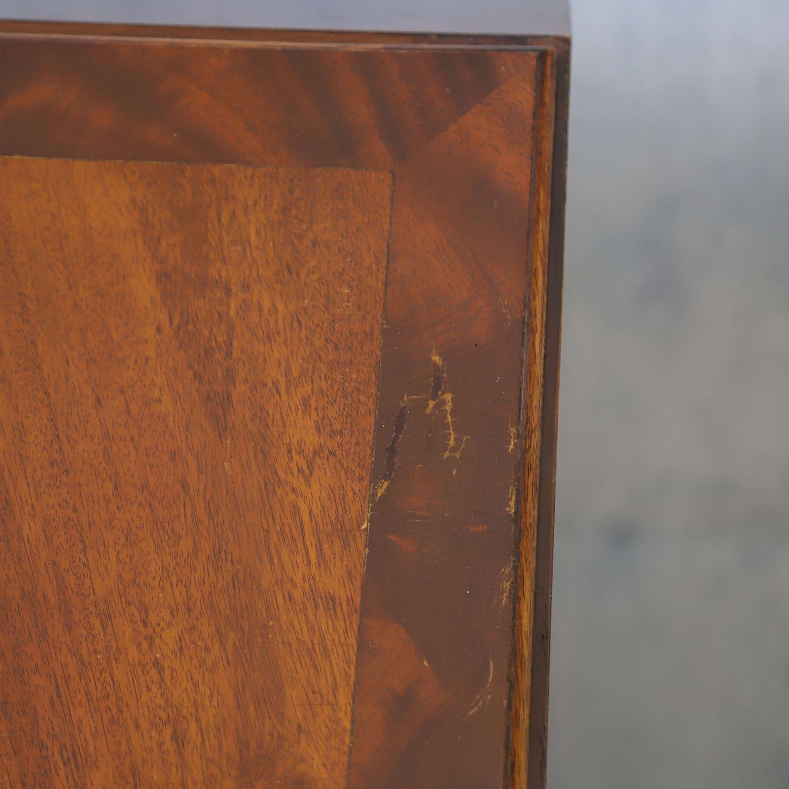 photo furniture English 1930s Flame Fronted Mahogany Bureau With Warm Colour & Character