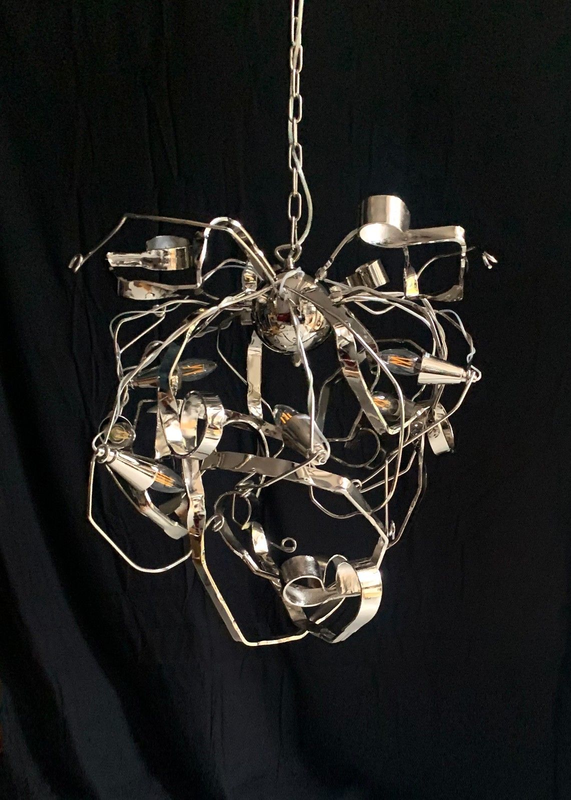 Metal Chandelier W/ Six Lights Possibly A Delphinium By Brand Van Egmond photo buy
