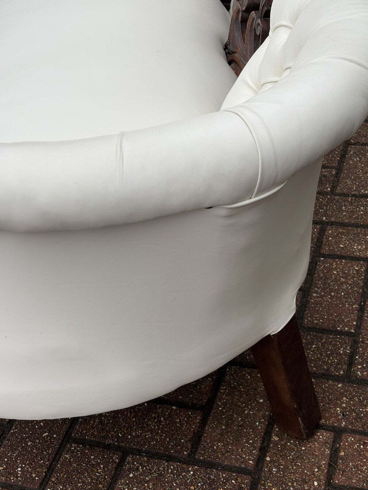 photo buy Victorian Sofa In White Leather, Walnut Show Frame, Cabriole Legs.