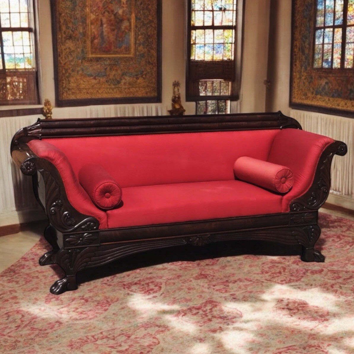 Victorian 3 Seater Mahogany Sofa With Curved Ends, Lions Paw Feet. Stunning!! photo furniture
