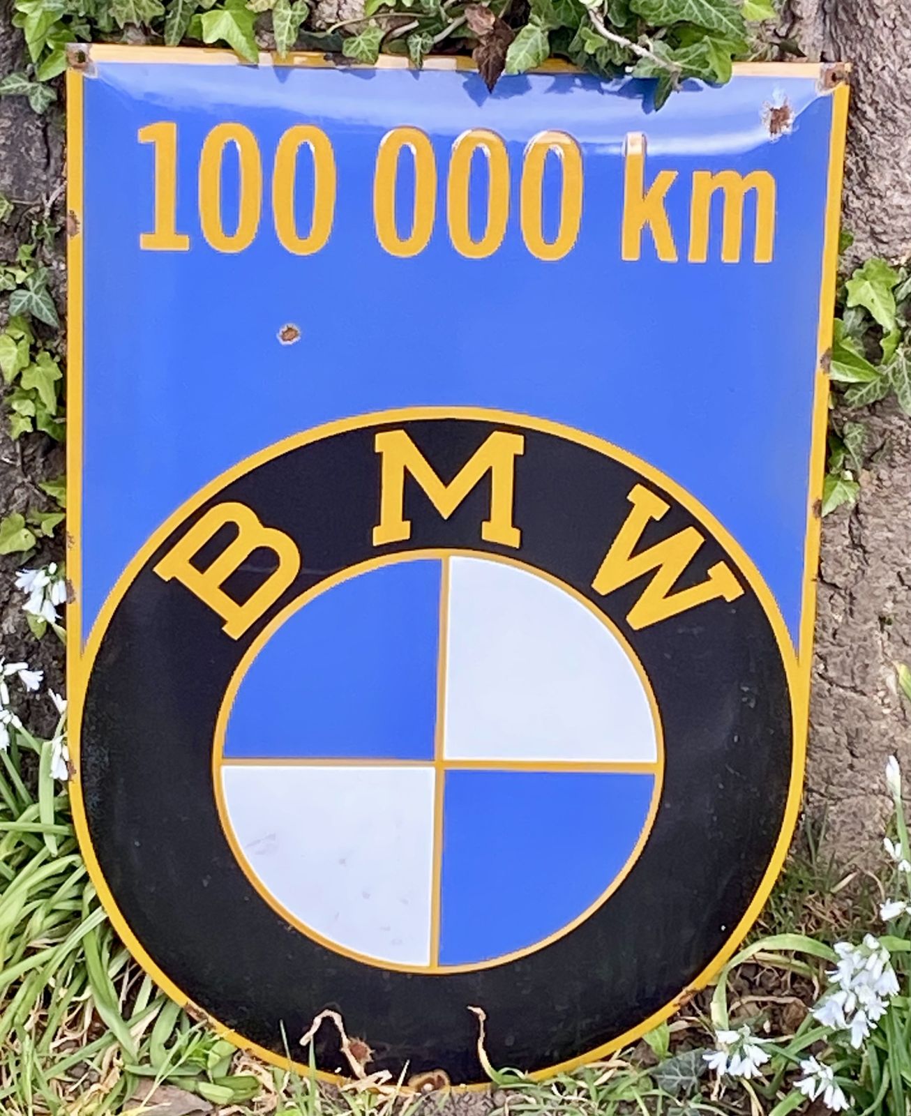 Rare Large Enamel Metal Bmw 100,000 Km High Mileage Award Sign Dealer Dealership Garage Workshop Classic Car Auto Club photo buy