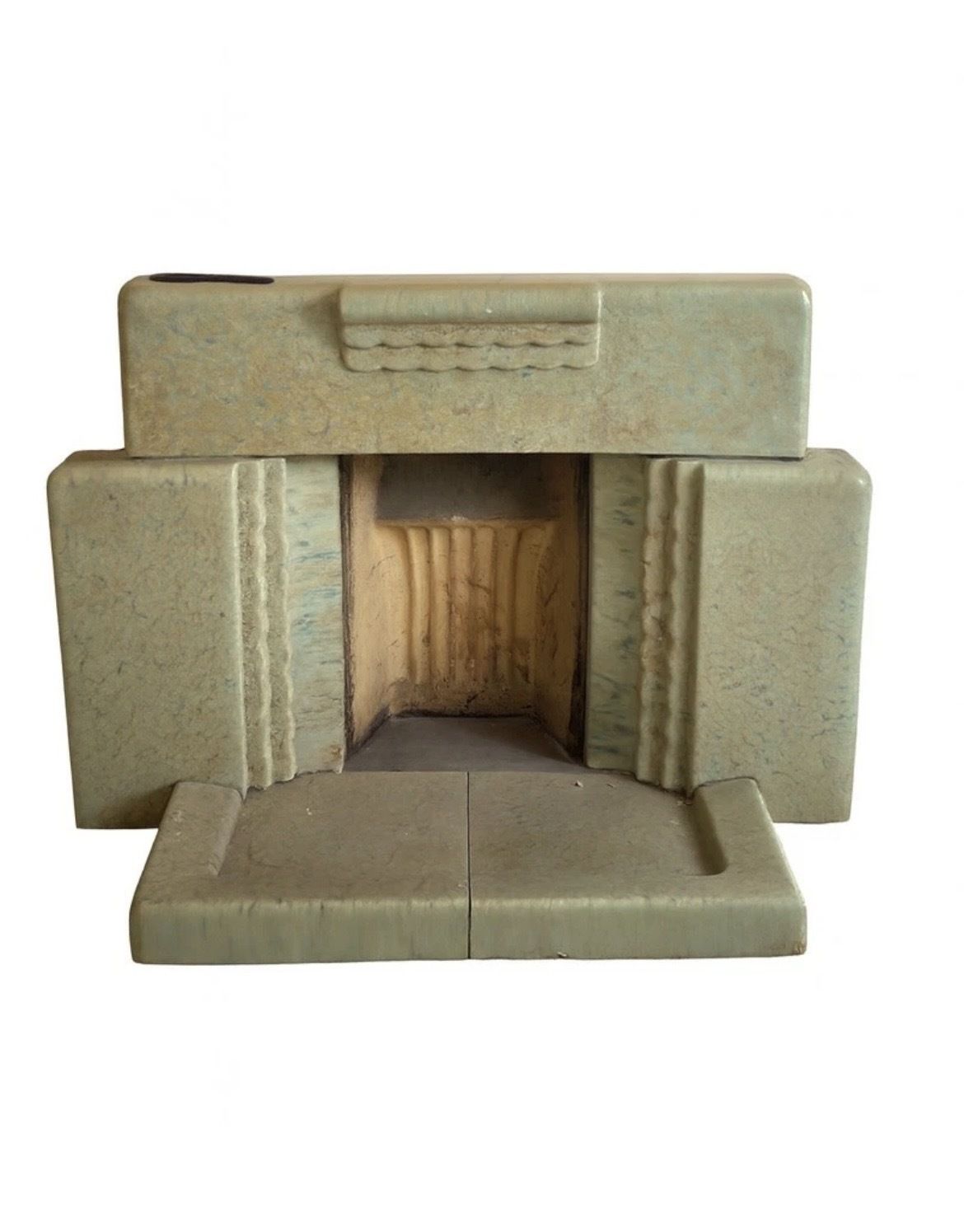 Original Art Deco Fireplace Surround Glazed Green Good Condition For Age photo for sale