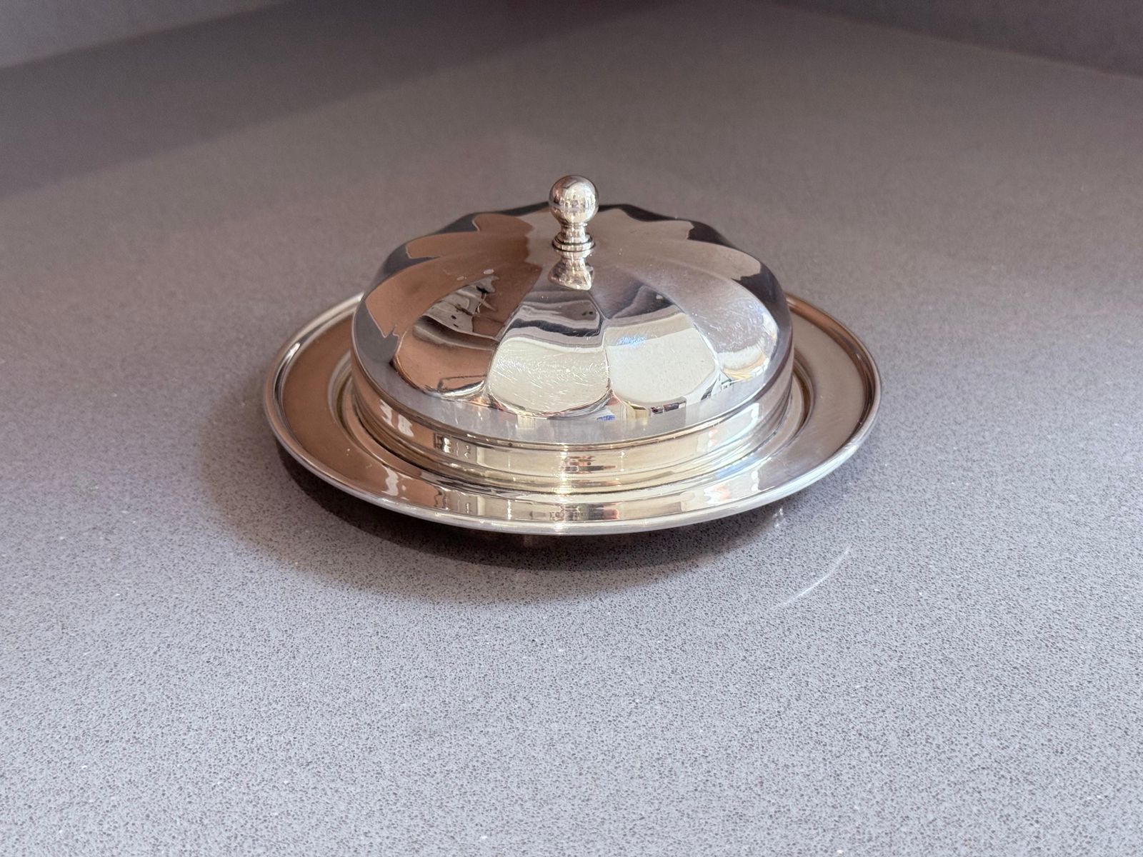 Antiek Zilveren Botervloot met Glazen Inzet, Luxe Tafelservies, Kaviaarschaal photo for sale