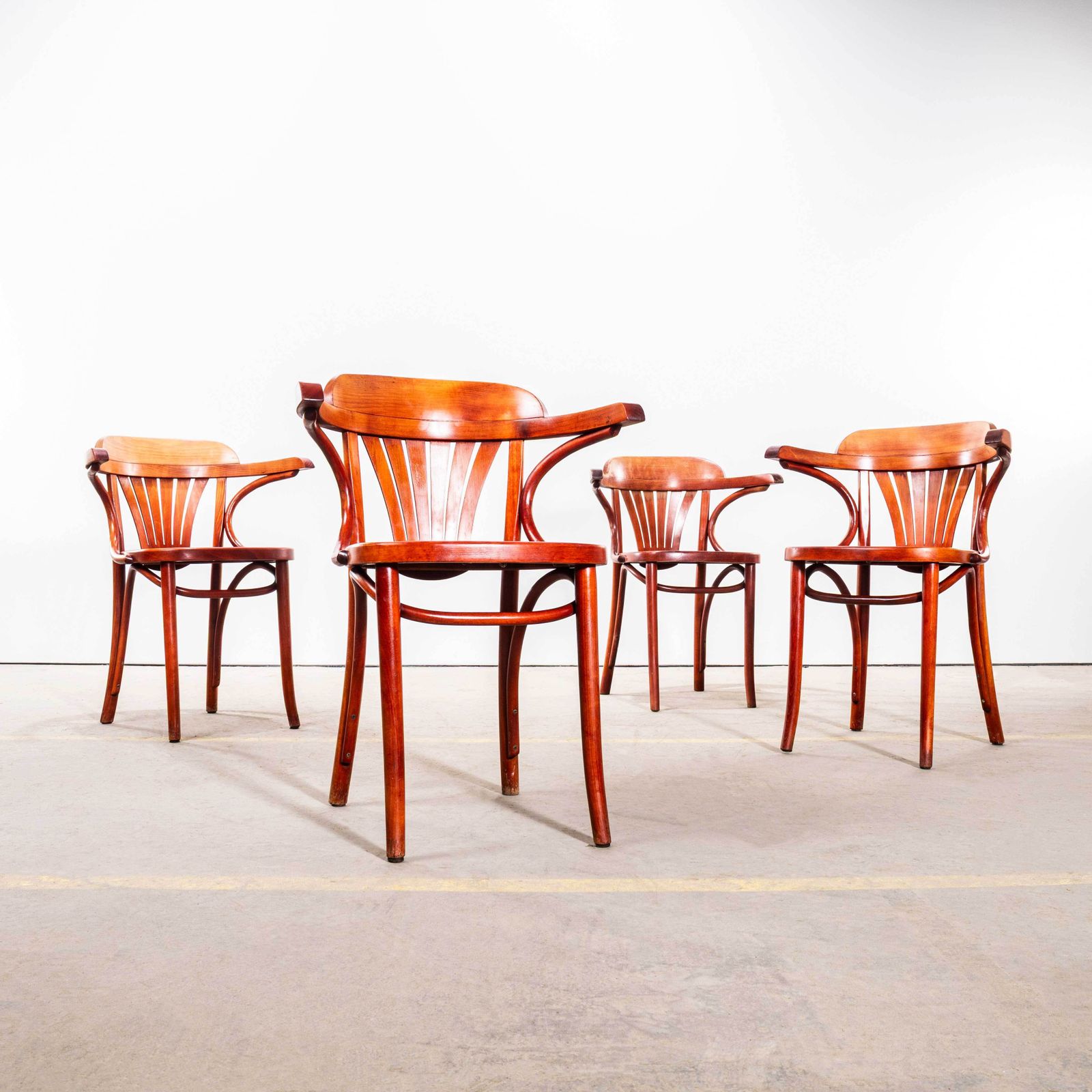 1970’s Honey Red Fan Back Dining Armchairs   Set Of Six photo vinterior