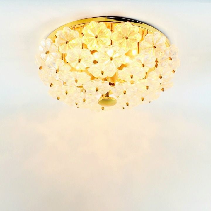 Grand plafonnier mid-century en verre de Murano floral et laiton, par Ernst Palme, Allemagne, années 1970 photo vinterior