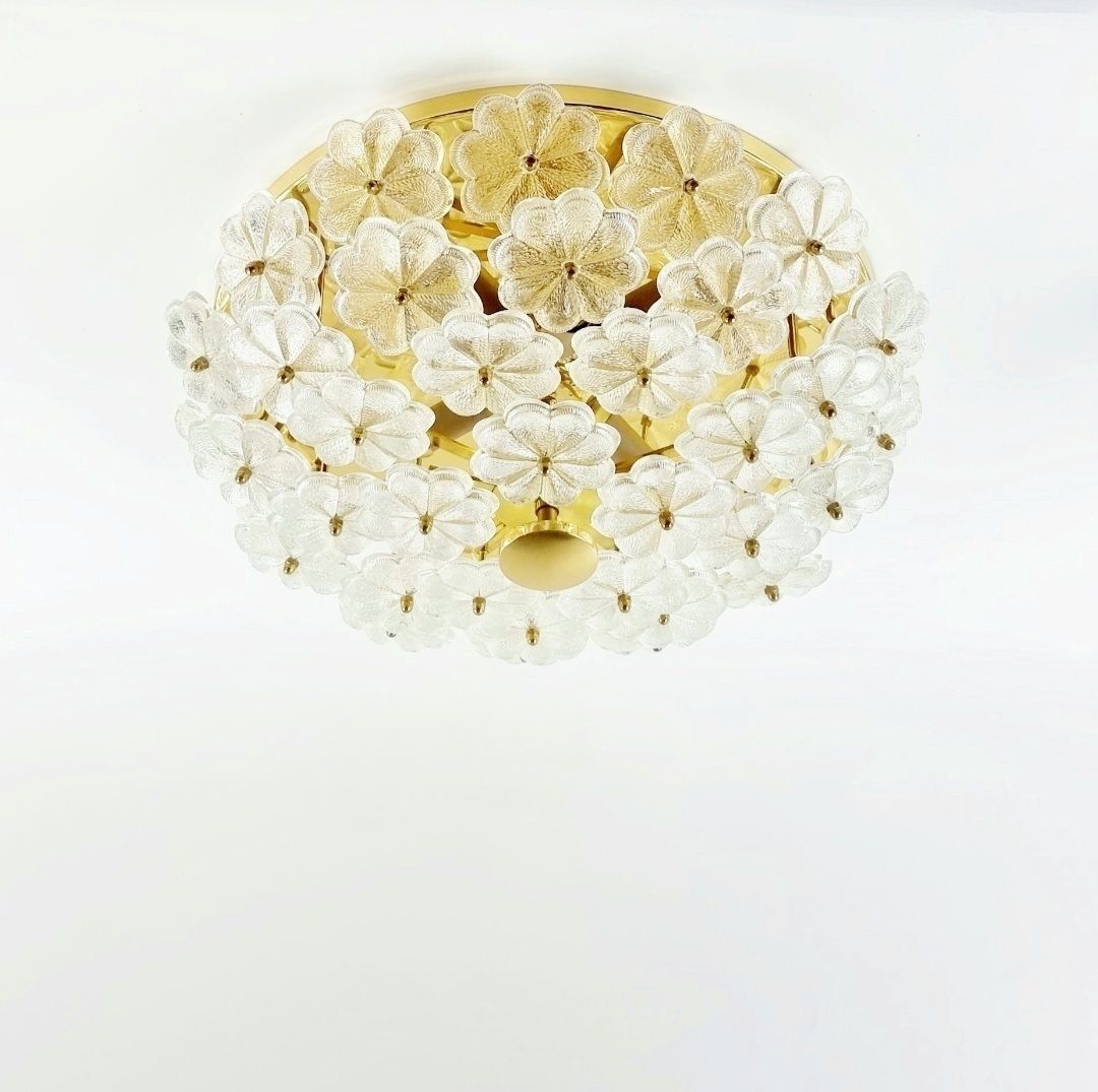 Grand plafonnier mid-century en verre de Murano floral et laiton, par Ernst Palme, Allemagne, années 1970 photo for sale