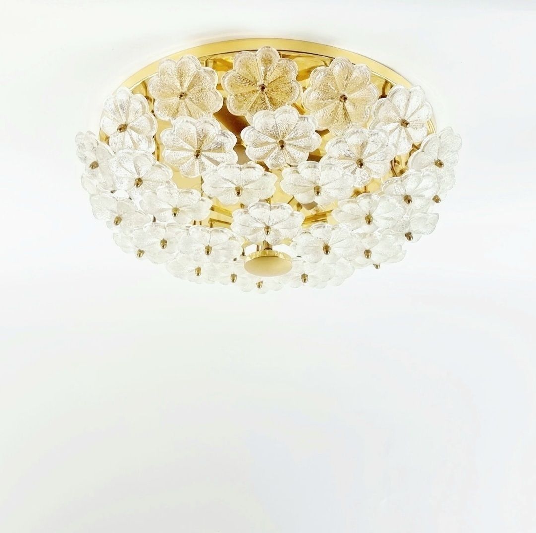Grand plafonnier mid-century en verre de Murano floral et laiton, par Ernst Palme, Allemagne, années 1970 photo Luminaires