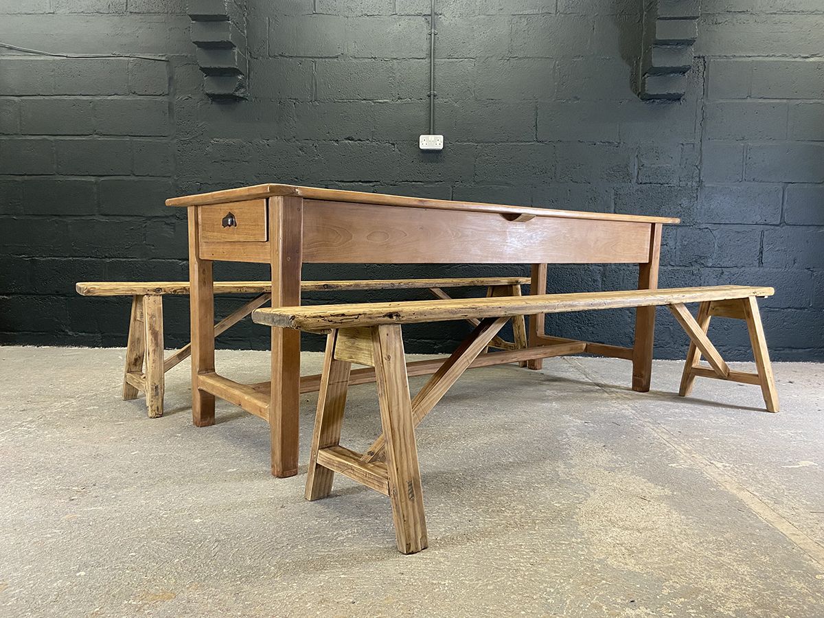 Pair Of Rustic French Pine Farmhouse Benches photo for sale