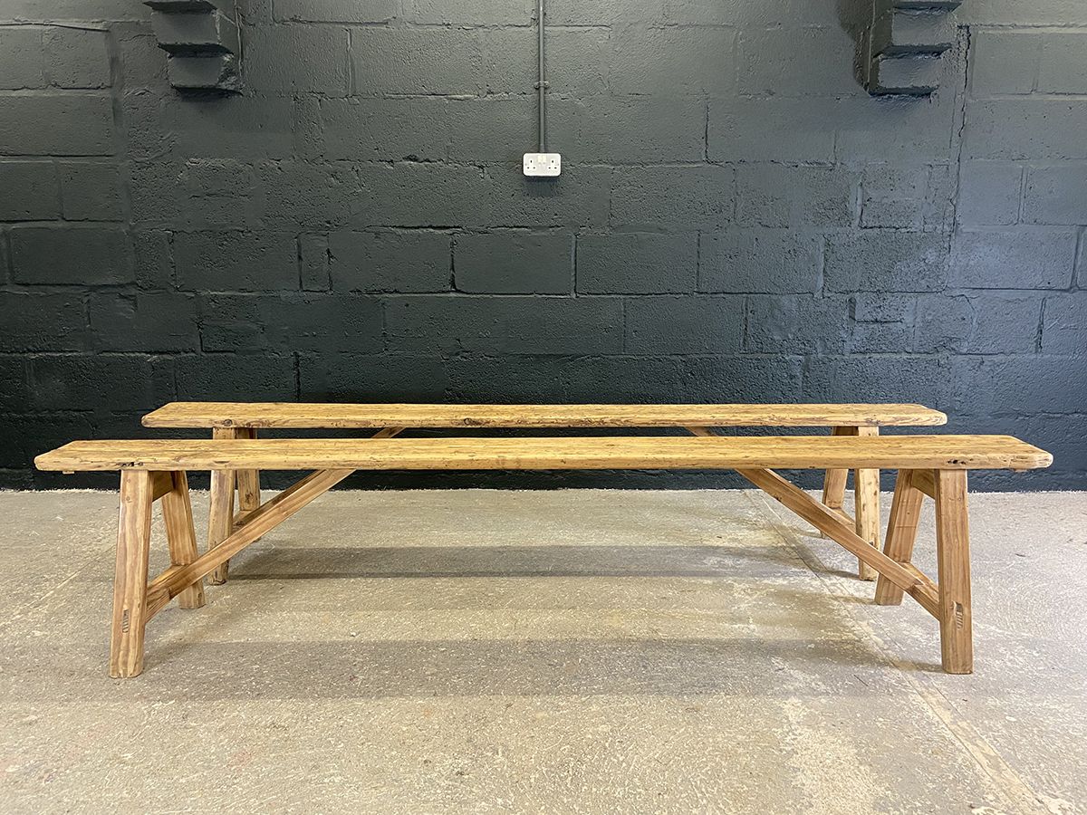 photo for sale Pair Of Rustic French Pine Farmhouse Benches