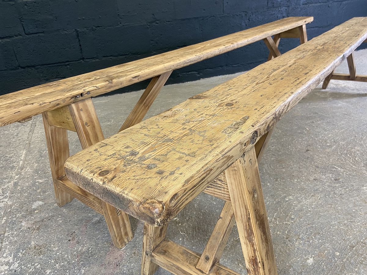 Furniture Pair Of Rustic French Pine Farmhouse Benches photo