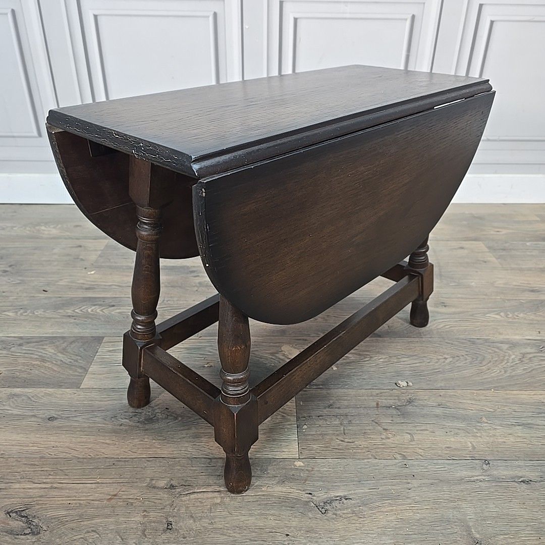 Vintage Drop Leaf Table Oak Turn Top Coffee Occasional Side Table Retro Wooden photo furniture
