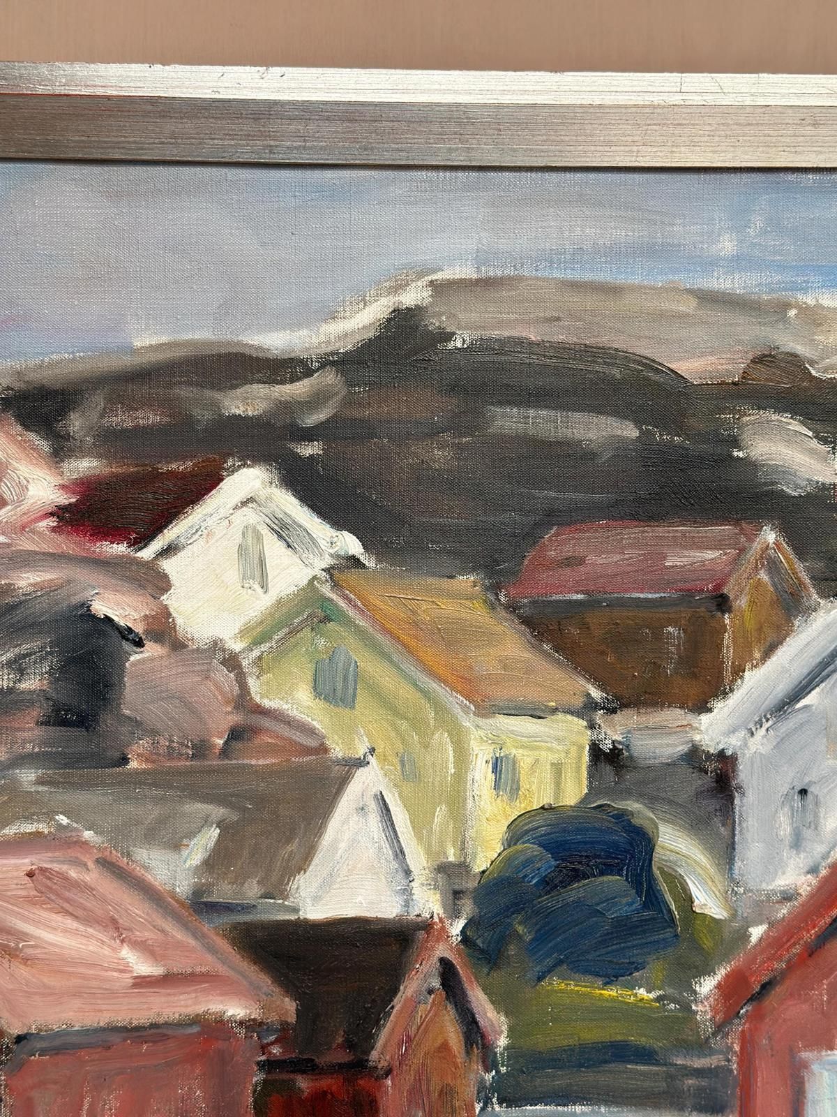 photo buy Original Mid Century Swedish Oil On Canvas – “Coastal Village” By Tryggve örn  Vintage & Framed – 59.5 × 50.5 Cm (23.4" × 19.9")
