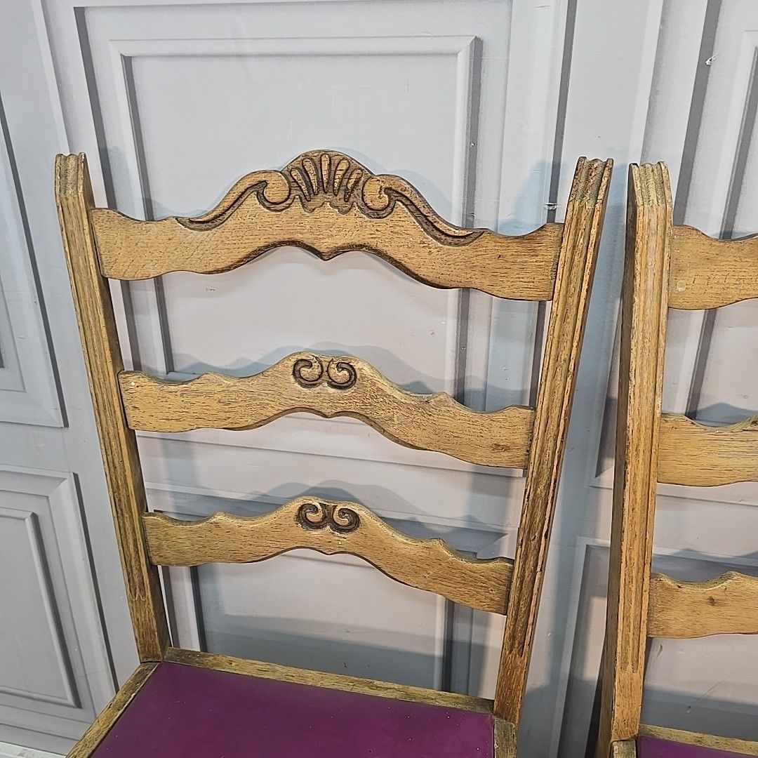 Antique Style Dining Chairs 4 French Solid Wooden Ladder Back Seats Vintage photo Furniture