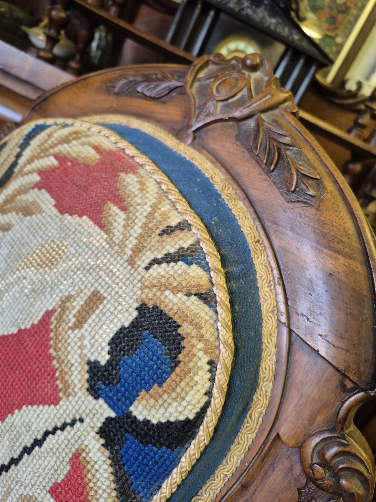 photo furniture Fab Victorian Gothic Walnut Tapestry & Velvet Upholstered Prie Dieu Prayer Chair