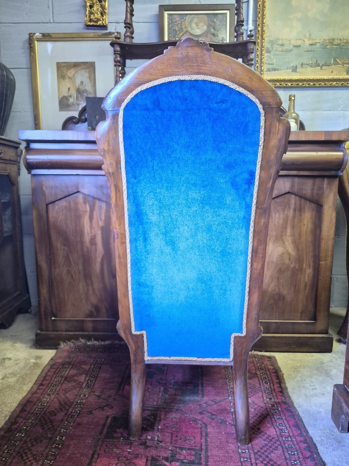 Furniture Fab Victorian Gothic Walnut Tapestry & Velvet Upholstered Prie Dieu Prayer Chair photo