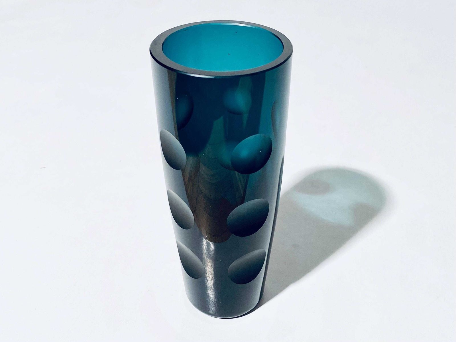 Mid Century Karl Friedrich Cylinder Glass Vase Green / Blue   Vintage Design 1960s