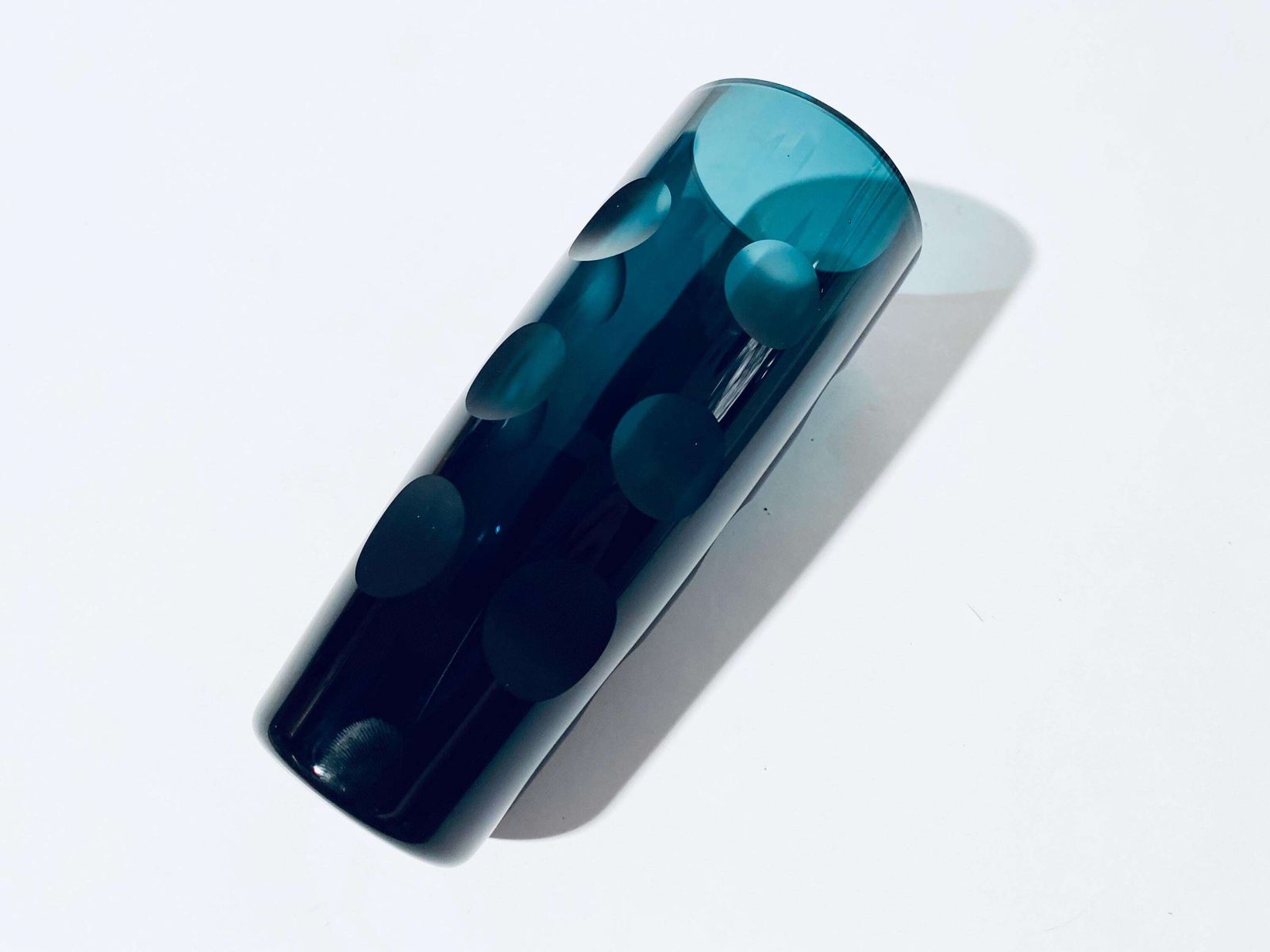 Mid Century Karl Friedrich Cylinder Glass Vase Green / Blue   Vintage Design 1960s photo buy