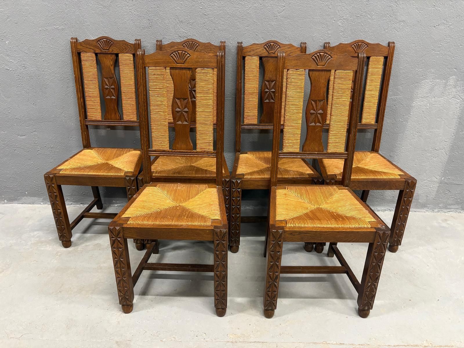 Dining Chairs, Brutalist Style, Straw Seat Ash Wood, 1950s, France photo furniture