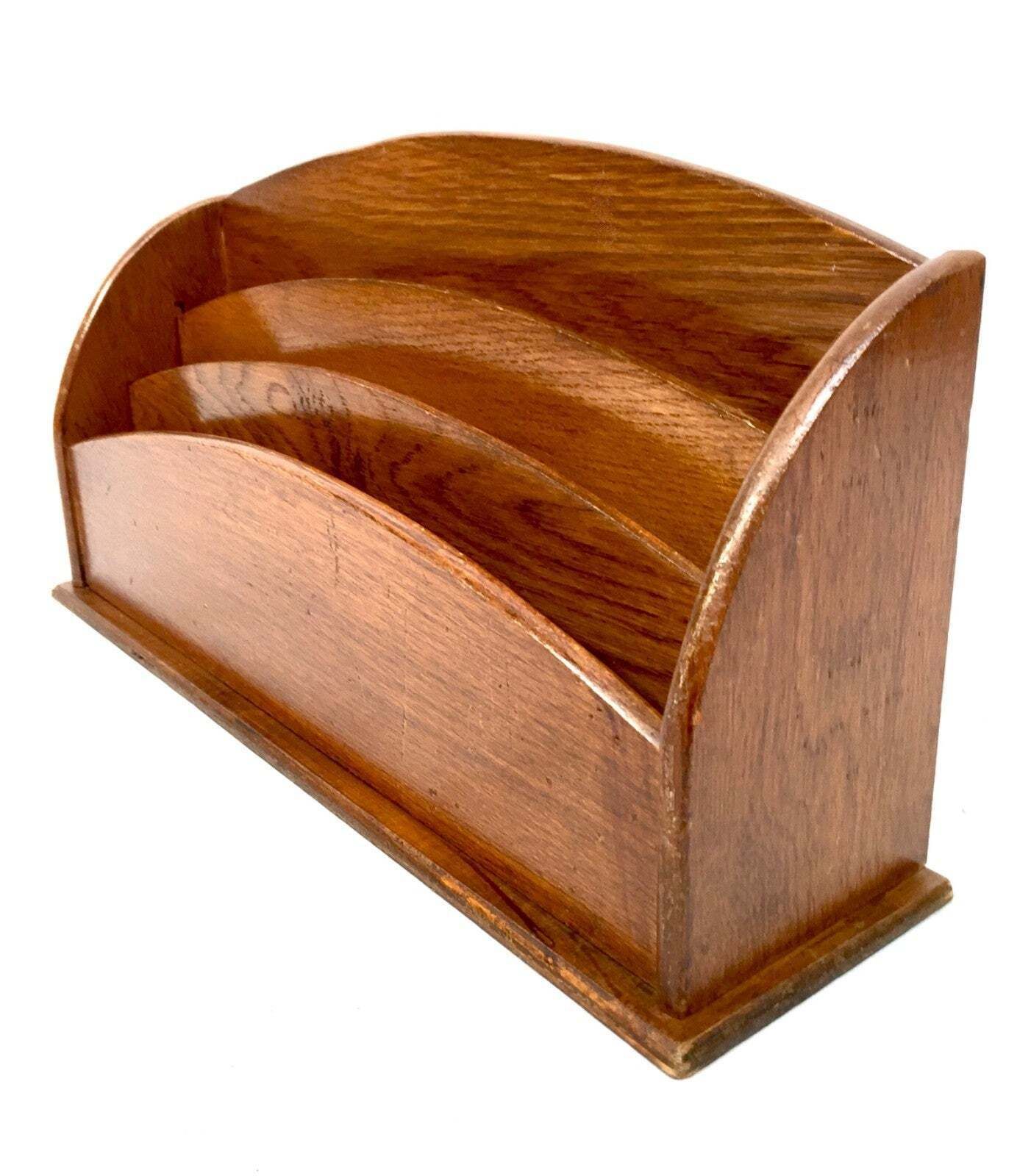 Antique Wooden Oak Desktop Letter Rack / Stationery Holder Early 20th Century