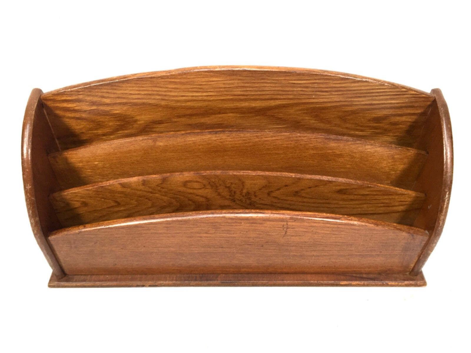 Antique Wooden Oak Desktop Letter Rack / Stationery Holder Early 20th Century photo Home Decor