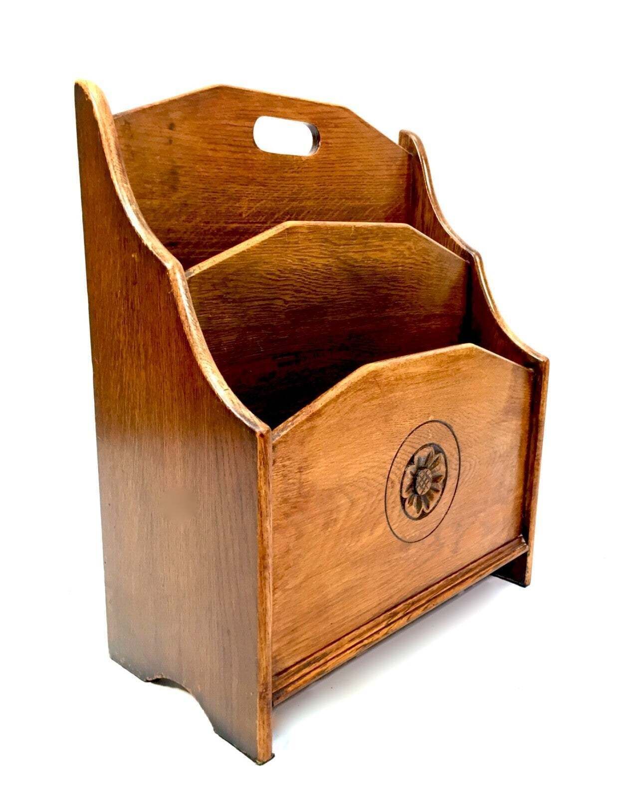 Antique Wooden Oak Arts & Crafts Magazine Rack / Newspaper Holder Display C.1920