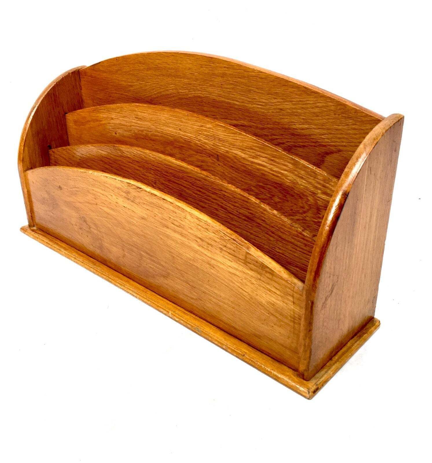 Antique Wooden Oak Desktop Letter Rack Stationery Holder Mid 20th Century 1950s