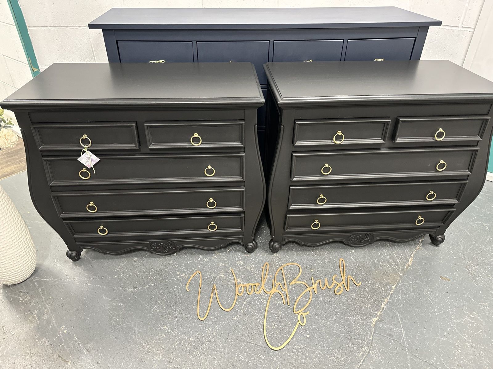 Pair Of French Bombe Black Chest Of Drawers Bedside Tables Painted Bespoke photo furniture