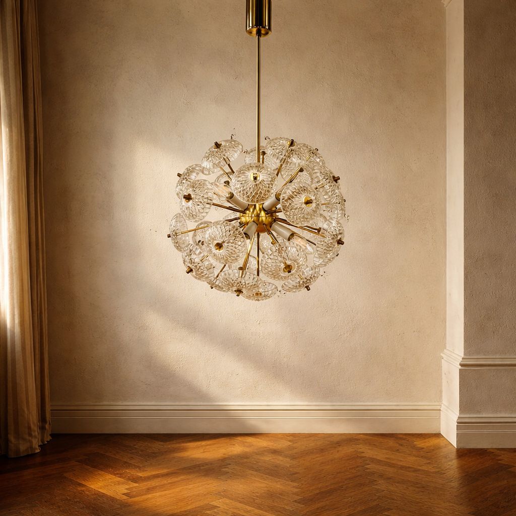 Mid Century Glass Dandelion Chandelier Kamenický šenov 1960s Czechoslovakia