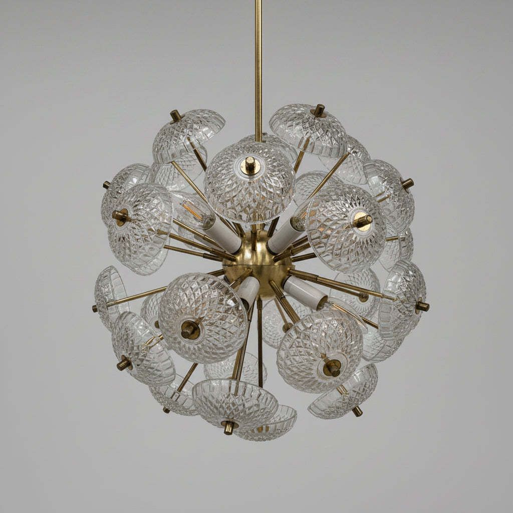 Mid Century Glass Dandelion Chandelier Kamenický šenov 1960s Czechoslovakia photo furniture