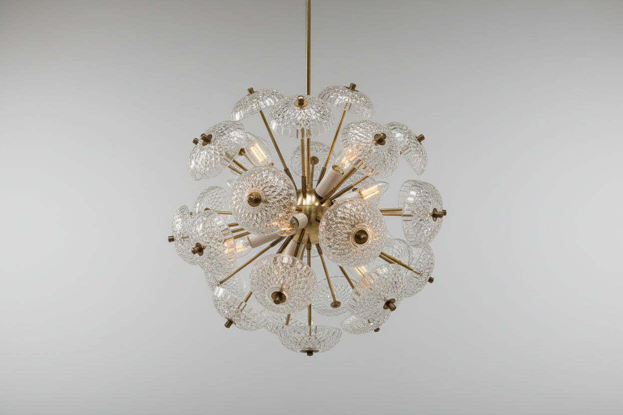 Mid Century Glass Dandelion Chandelier Kamenický šenov 1960s Czechoslovakia photo for sale