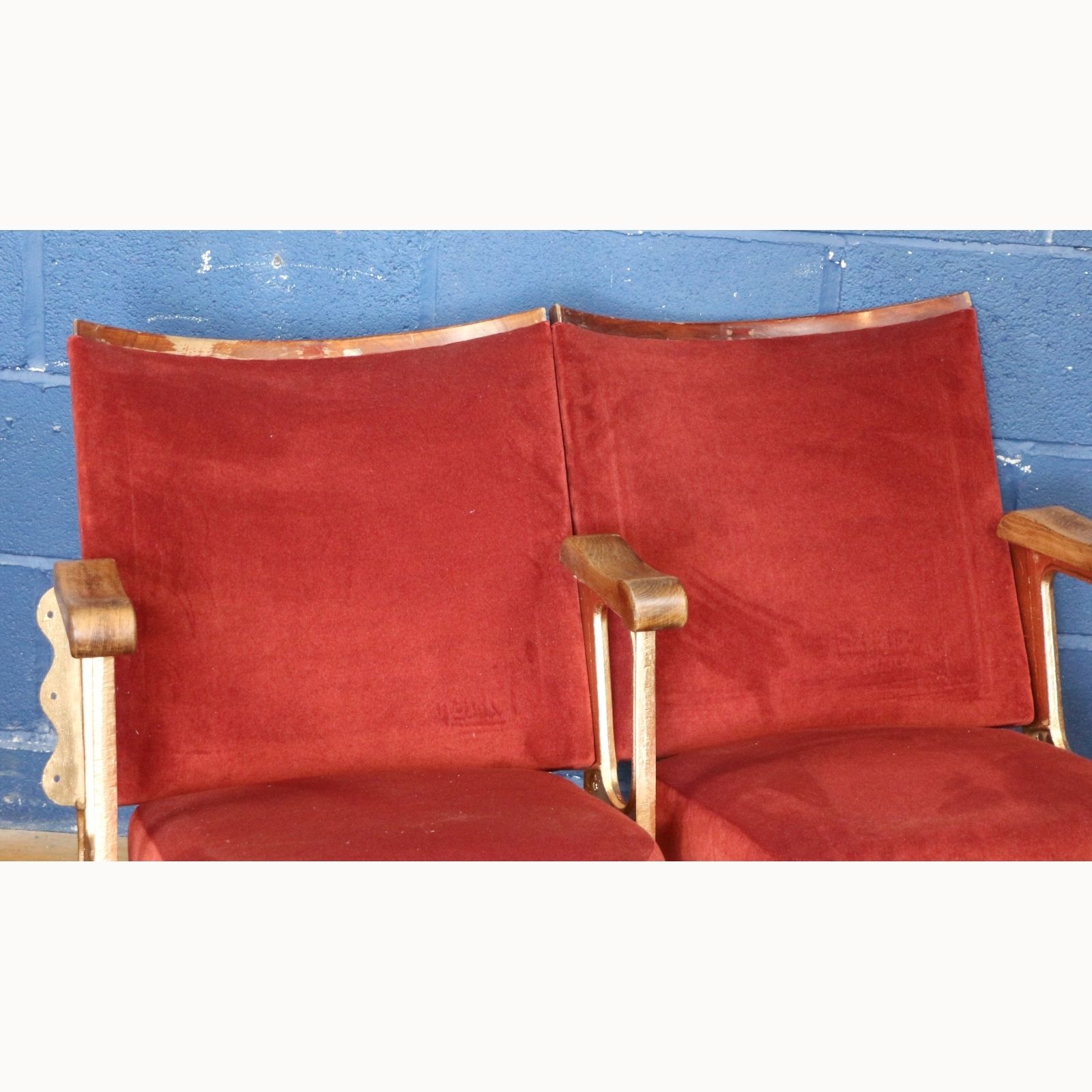 A Pair Of Art Deco C1930s Cinema Theatre Seats Maroon Velvet photo for sale